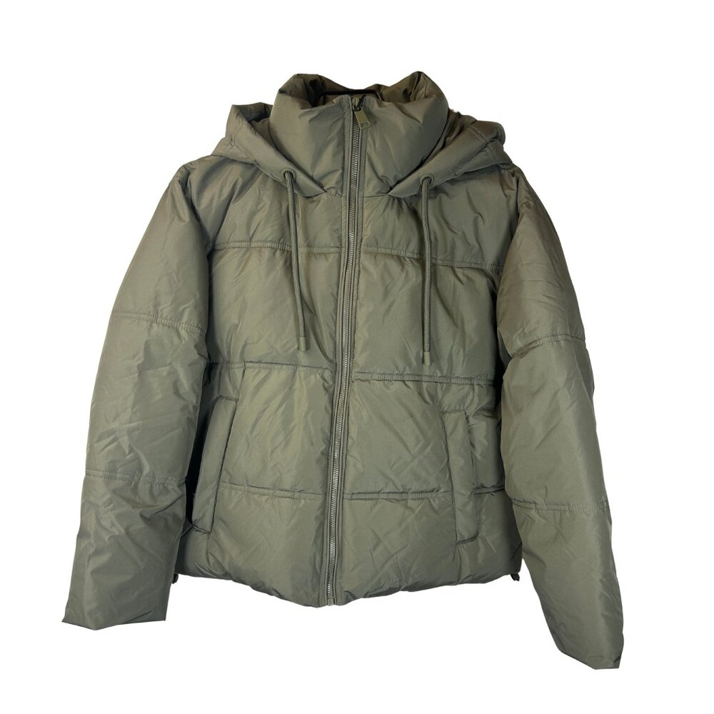Women’s ZARA Short Water-Repellent Windproof Puffy Jacket with Hood – Size S